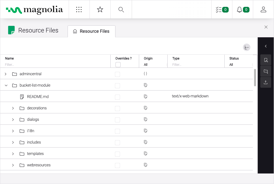 Light module structure in the Resource Files app