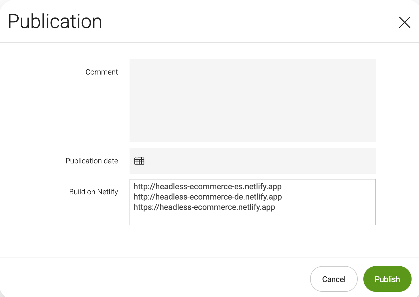 publication dialog netlify module