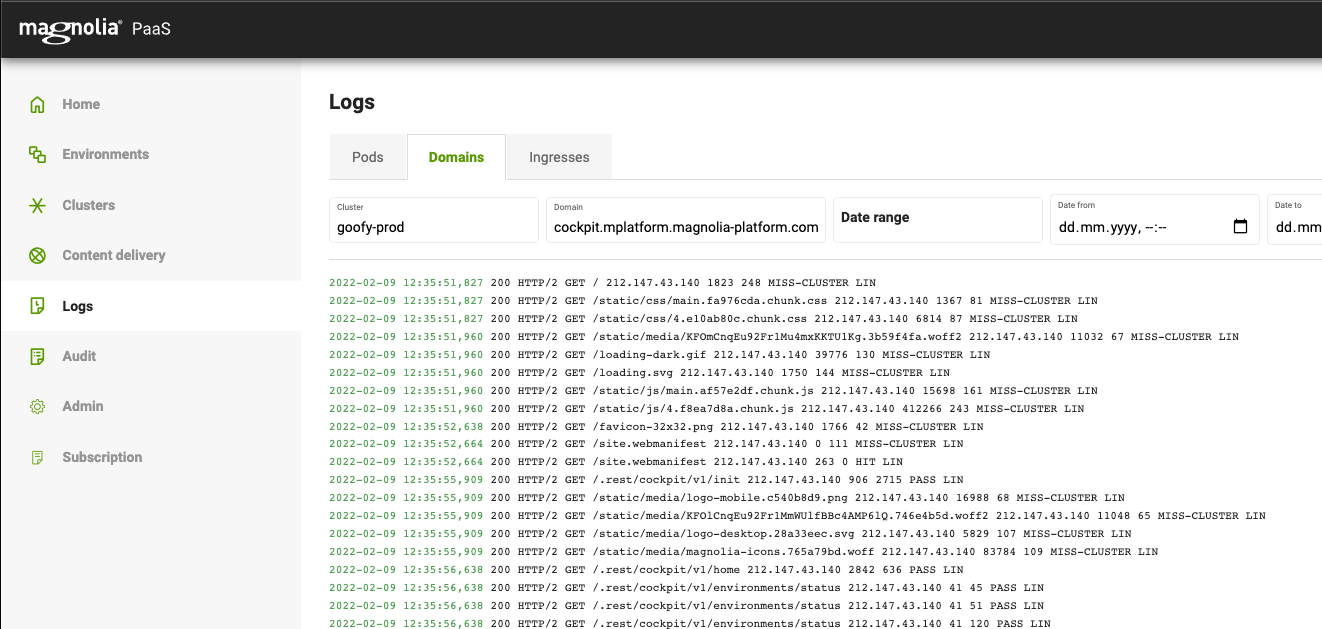 log viewer domains