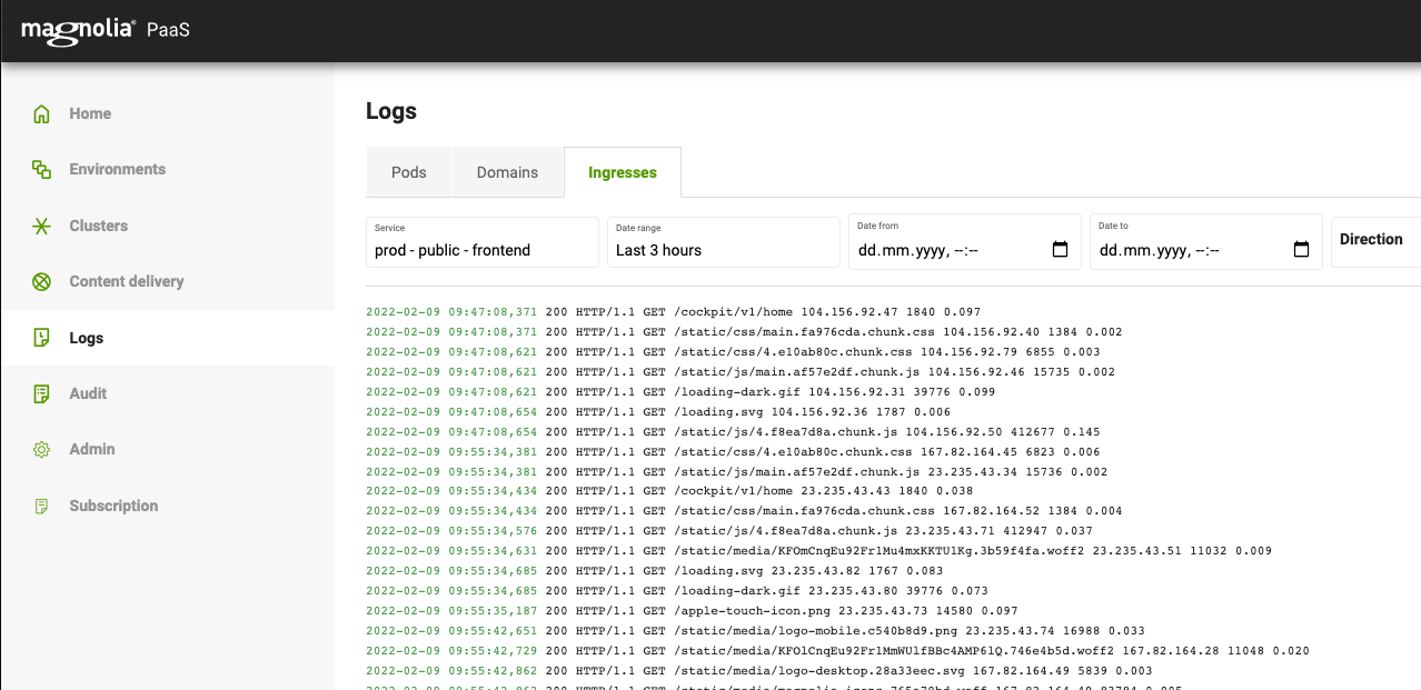 log viewer ingresses