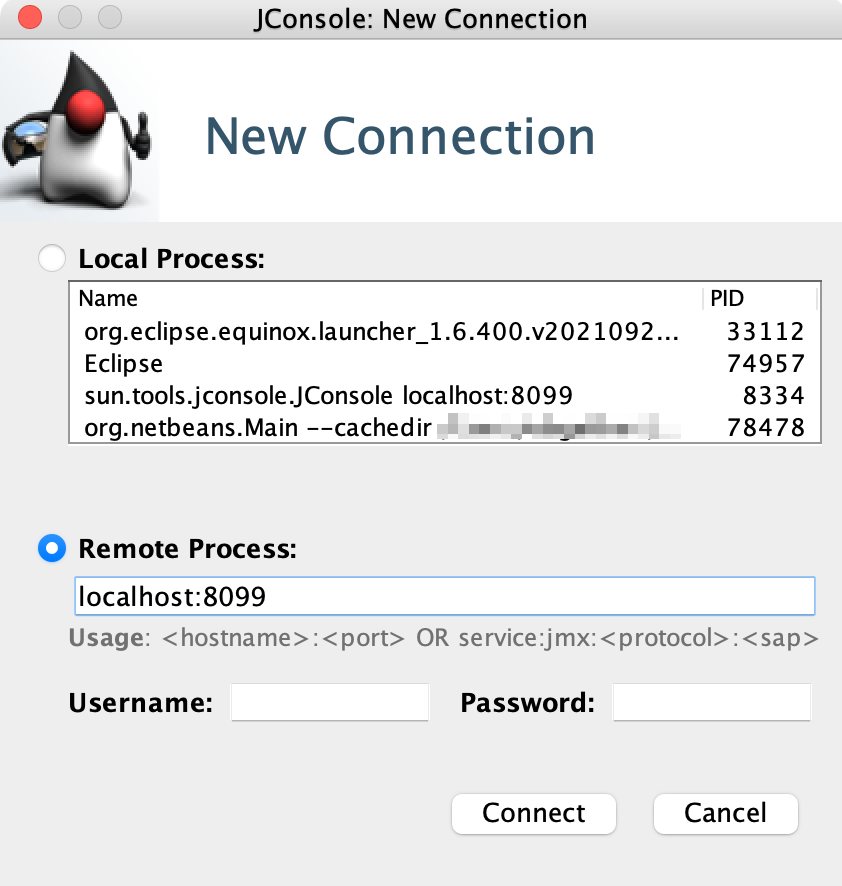 jconsole new connection