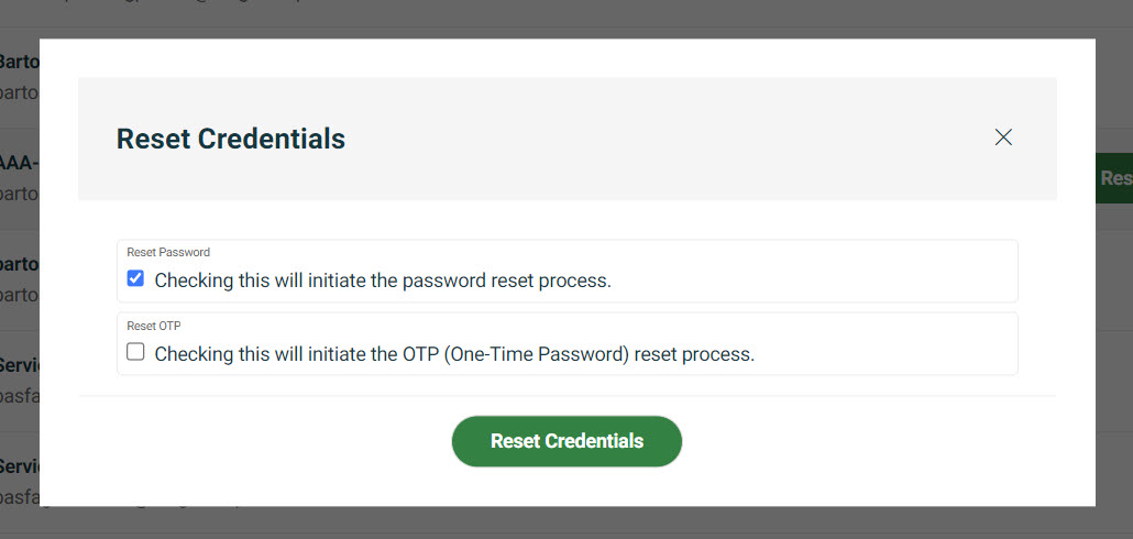 reset credentials