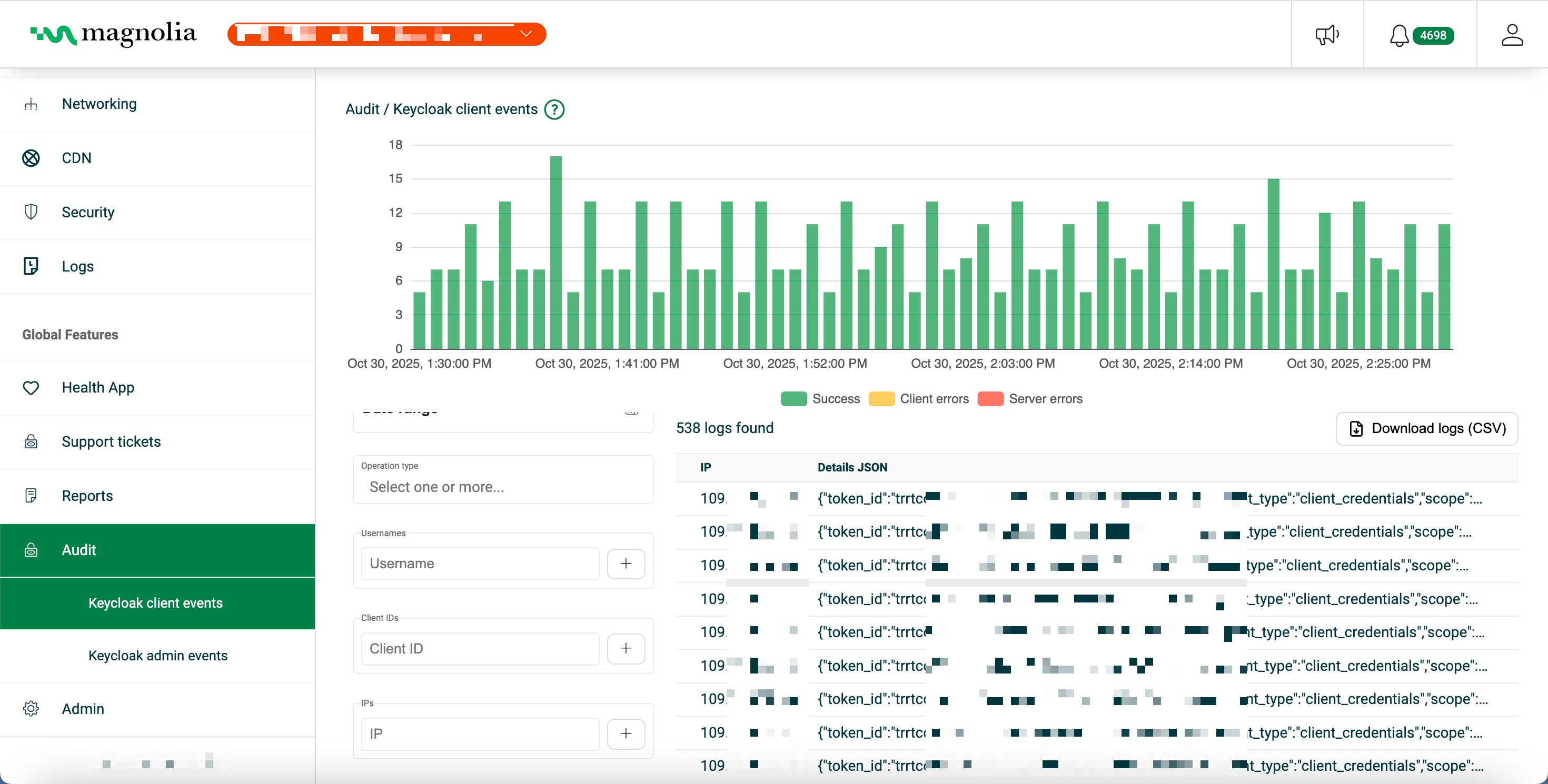 audit keycloak client events