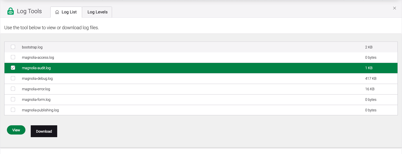 Log Tools app - magnolia-audit.log 