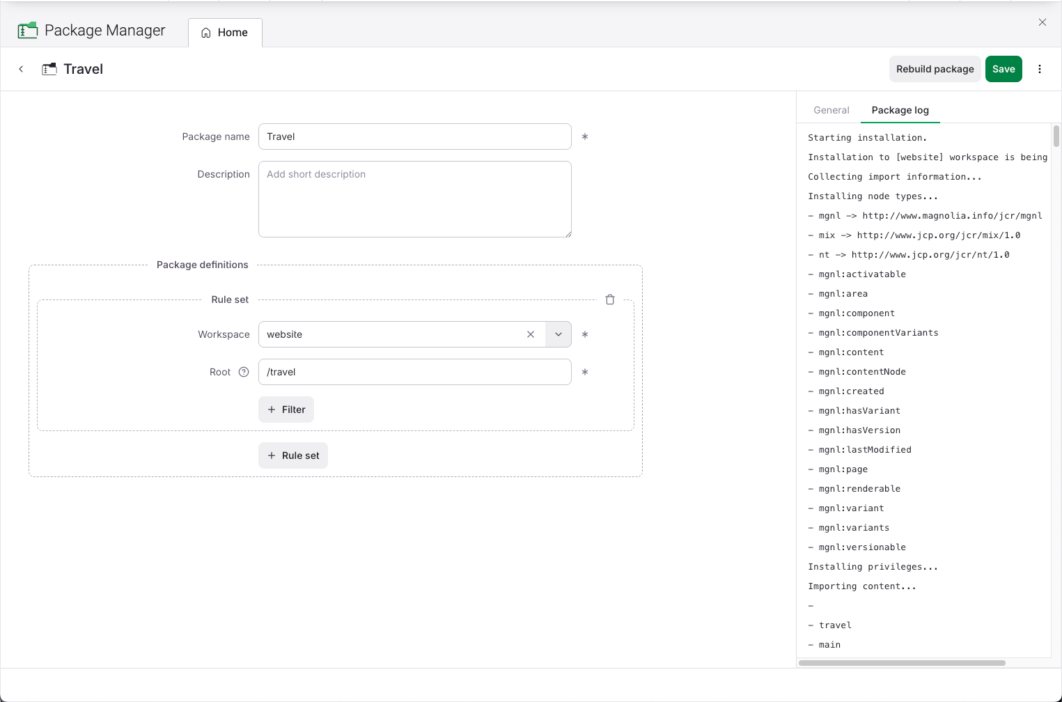 Package Manager - Package contents