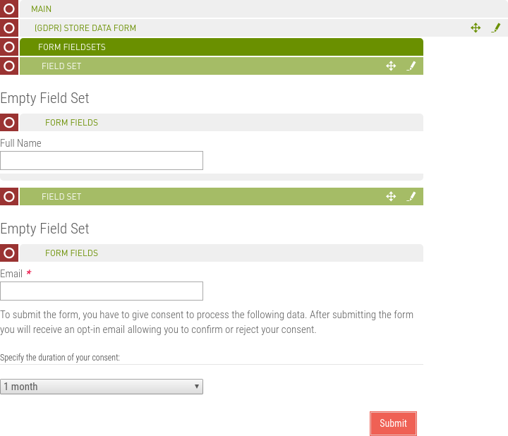 Result showing the form with two fields