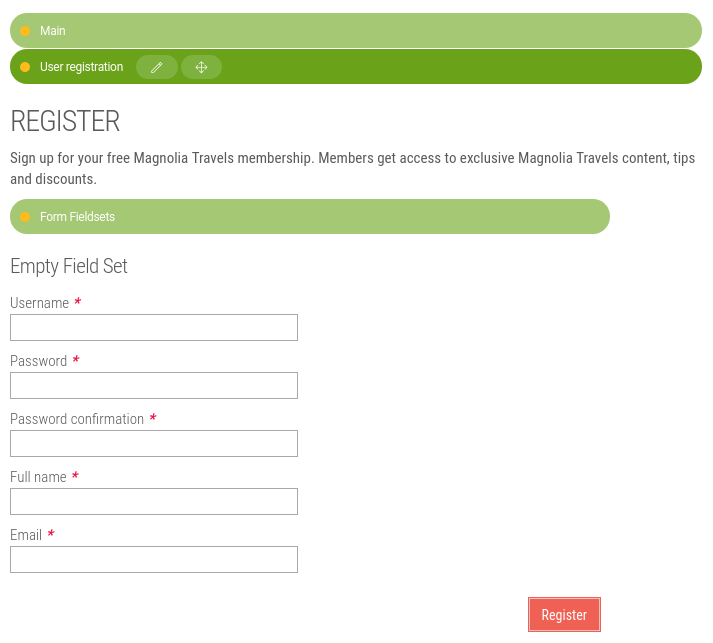 Registration form