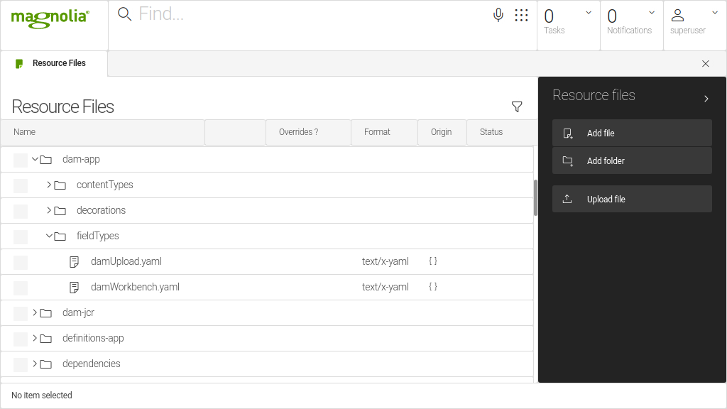 damUpload YAML definition