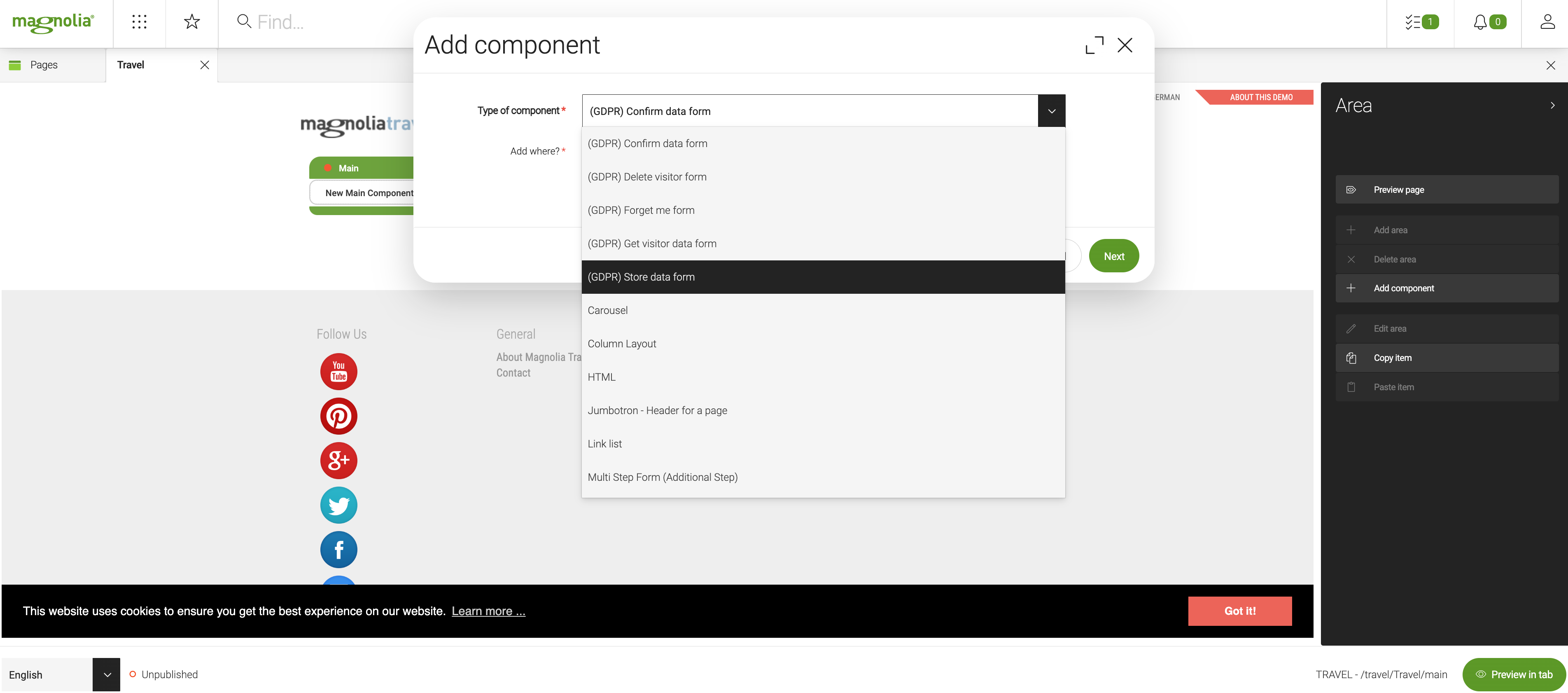 Adding (GDPR) Store data form component