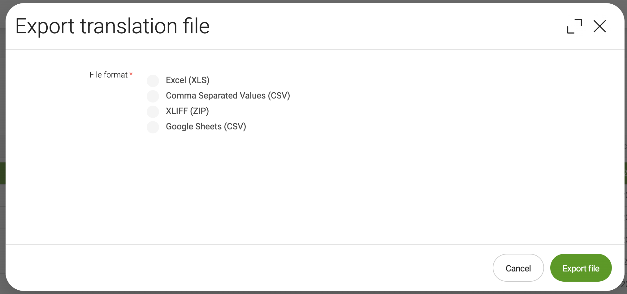 Exporting translation file field