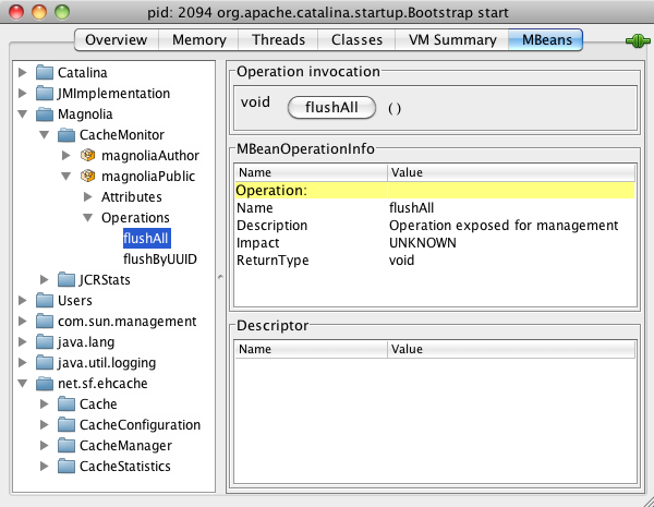 List of CacheMonitor MBean operations