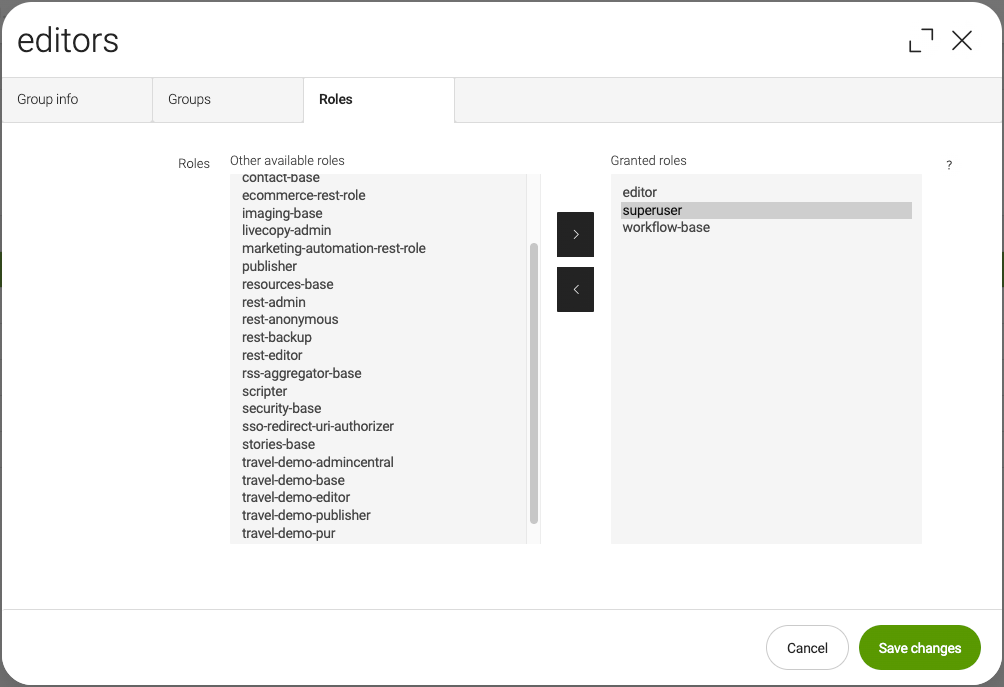 Editors group - Assigned roles