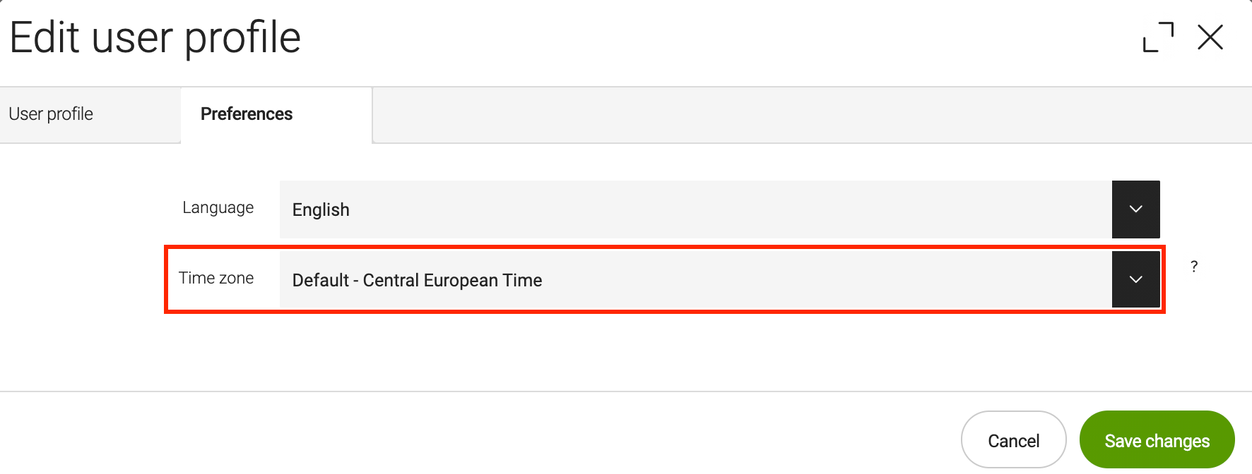 Changing the time zone field