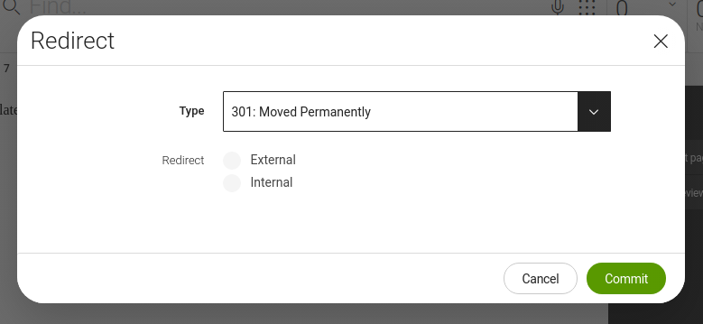 Redirect status type dropdown