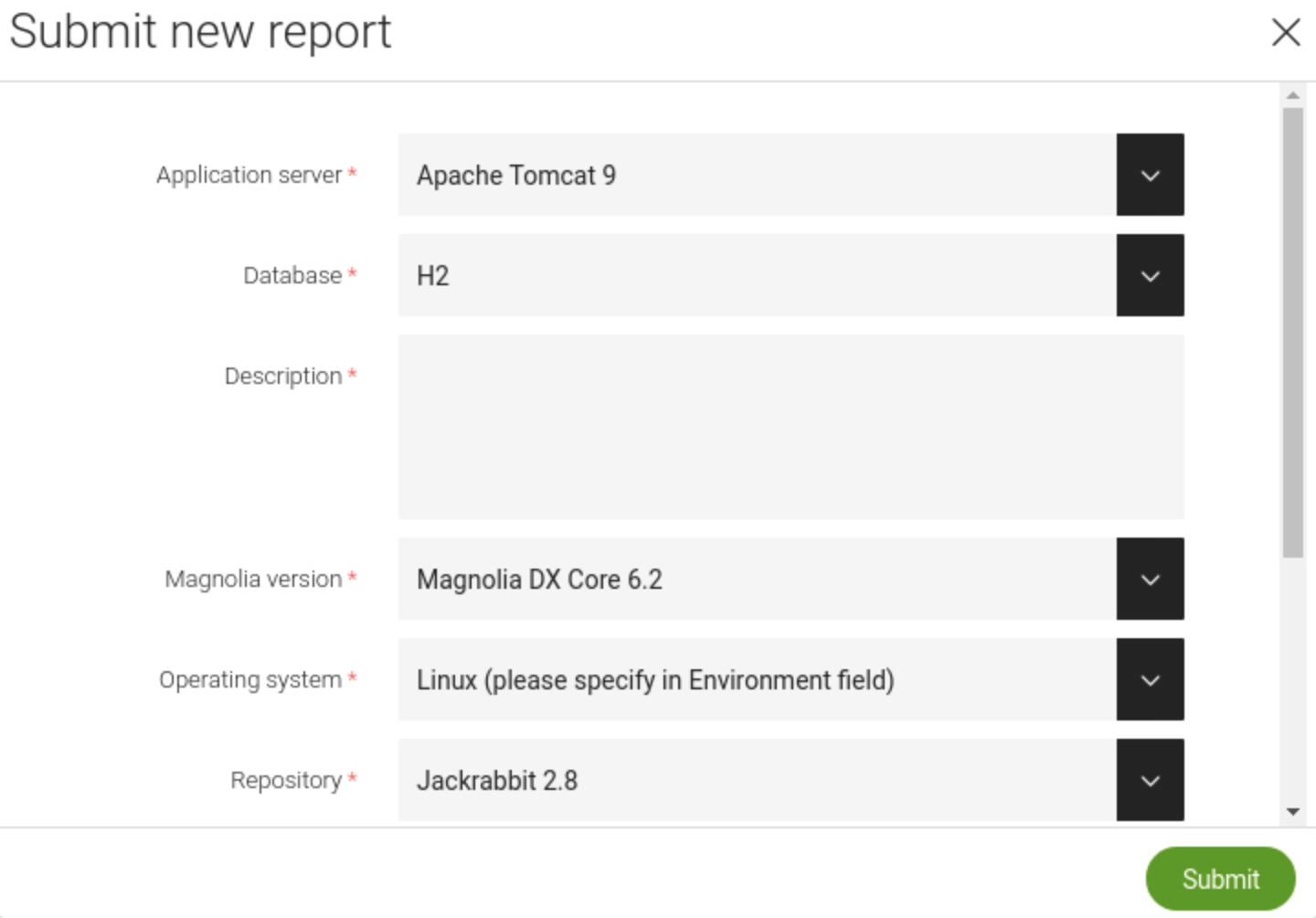 Submitting a new report