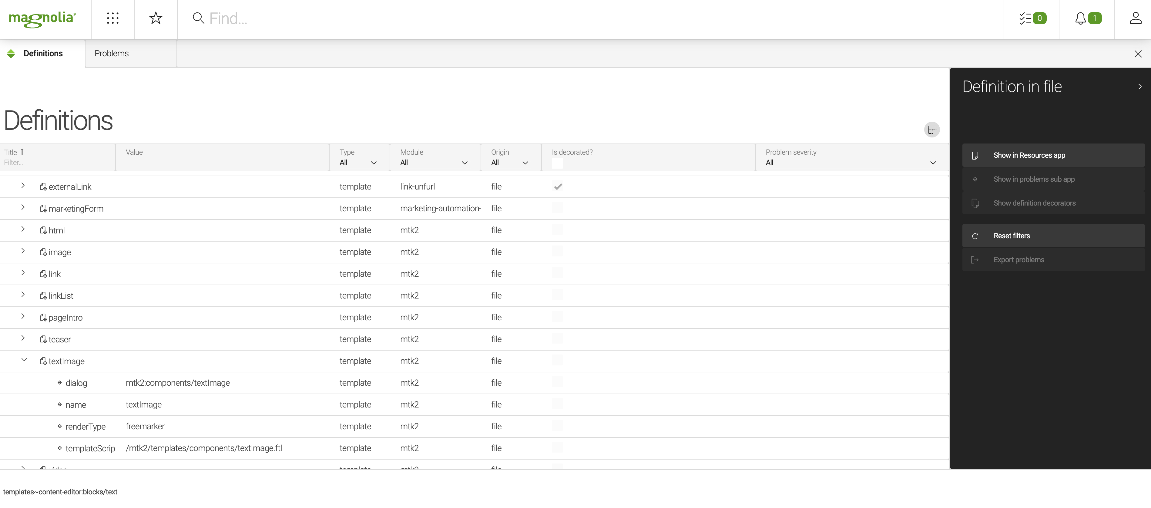 Showing textImage component in the Definitions app