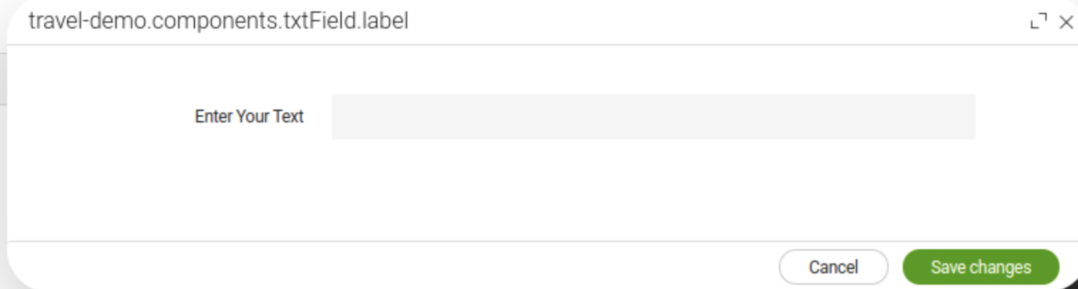 New dialog where a custom i18n label has been configured