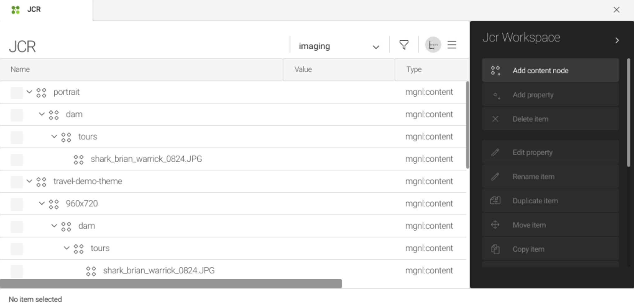 Image configuration in JCR workspace