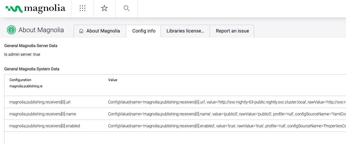 Viewing MicroProfile Config properties in the About app