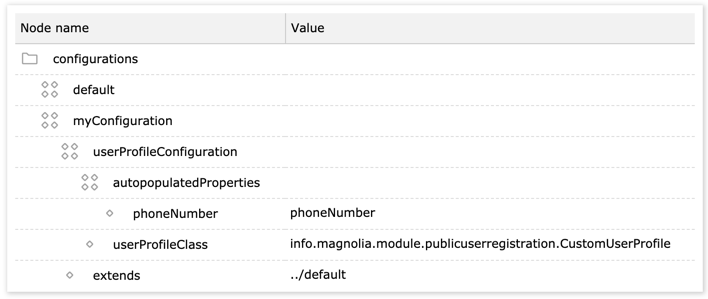 Custom user profile class configuration