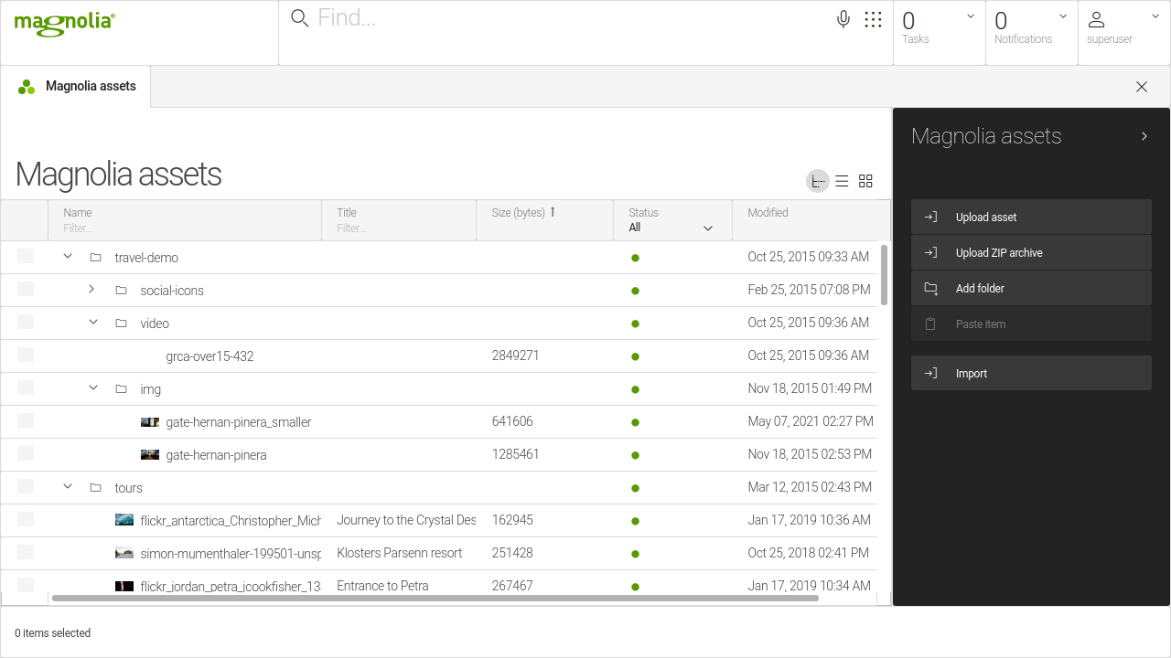 DAM assets JCR subapp with bytesize column added via definition decoration