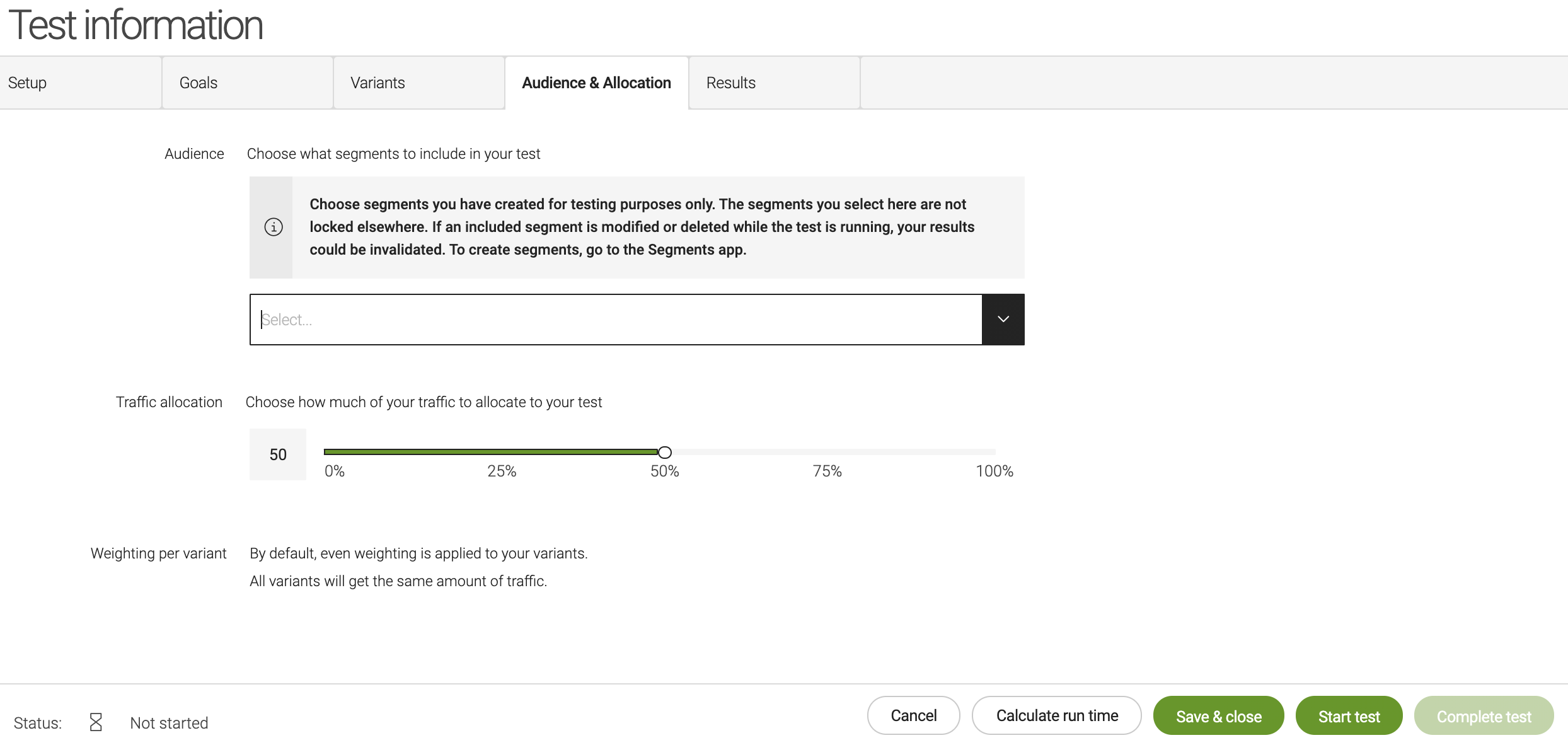 Audience and allocation tab