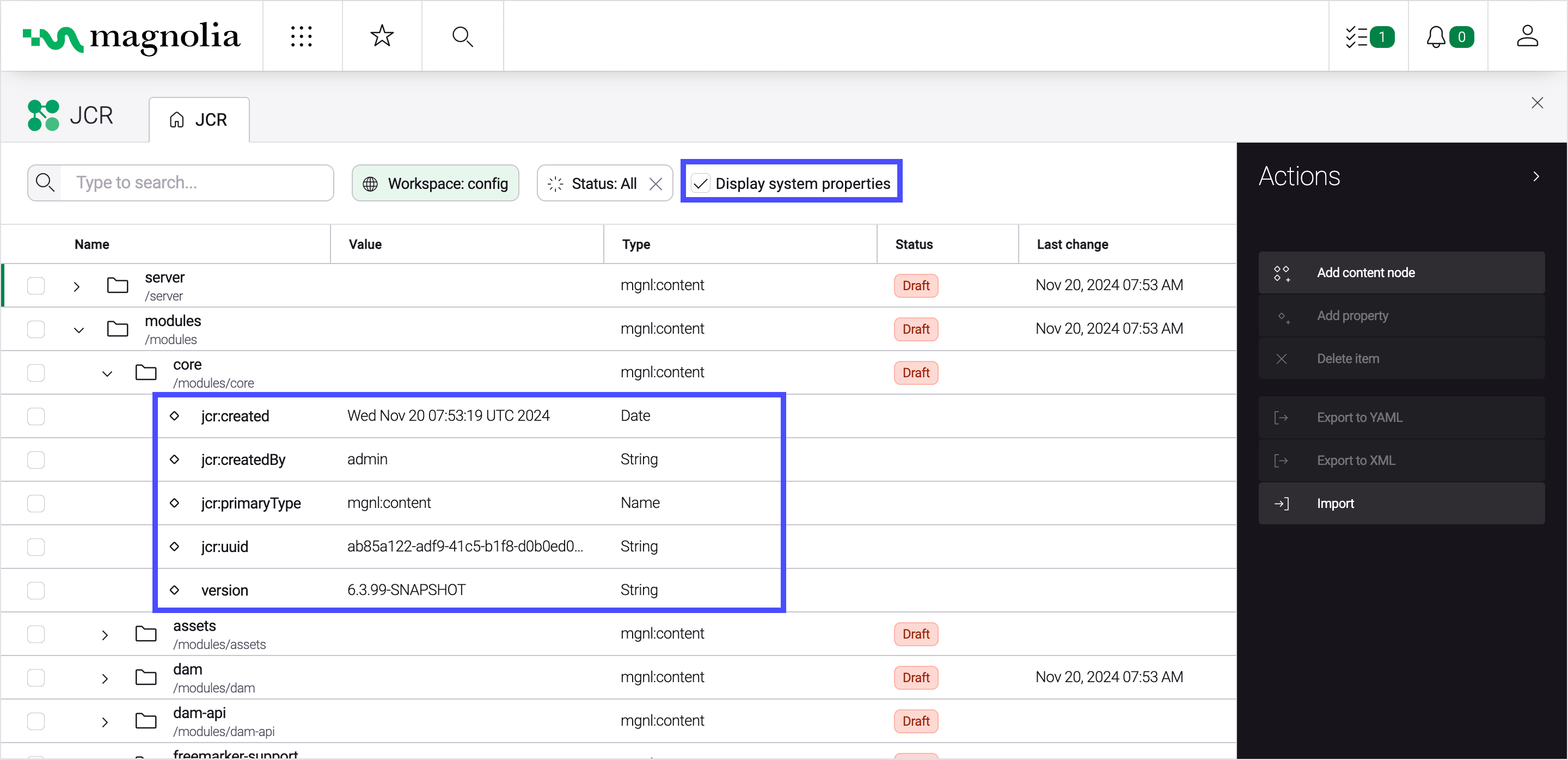 Display system properties checkbox marked