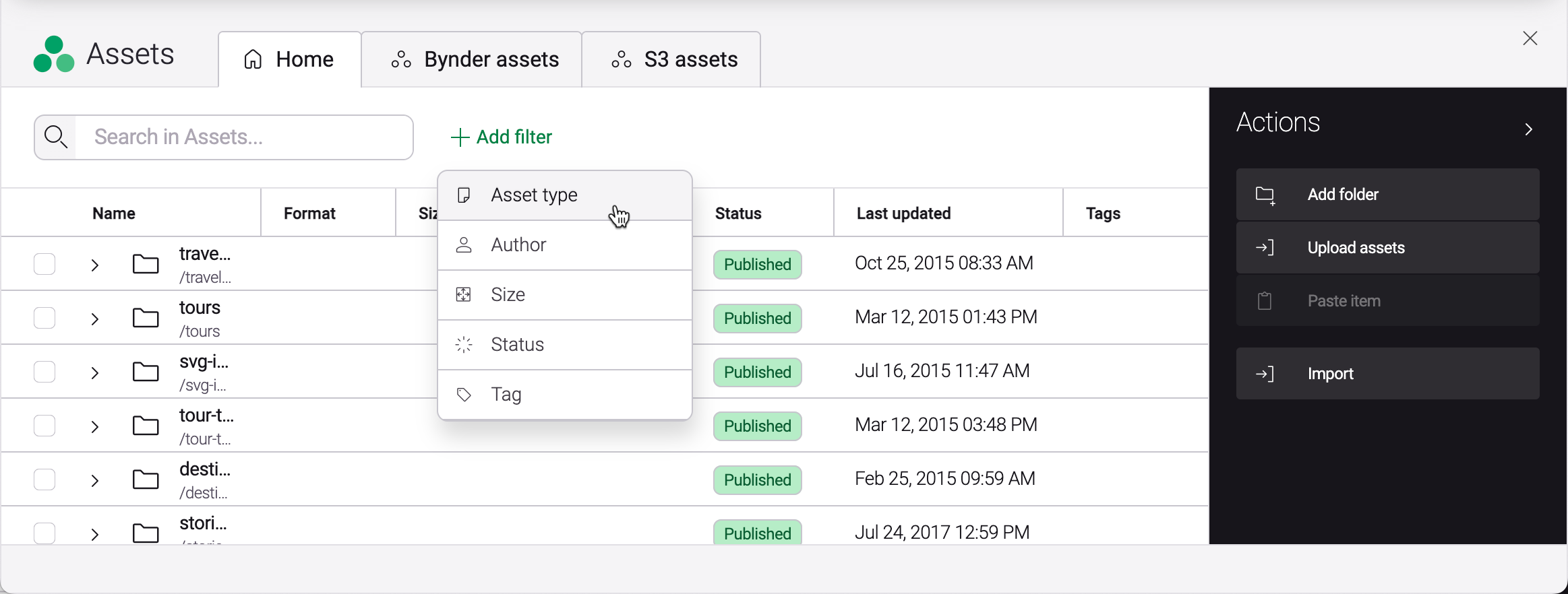 Add an Asset type filter to the Assets app