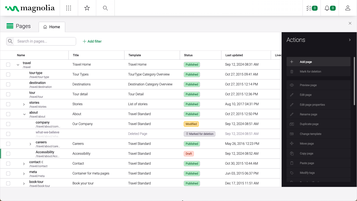 Pages app hierarchy