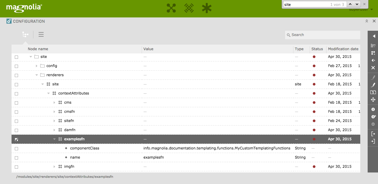 Renderers configured with custom functions on site