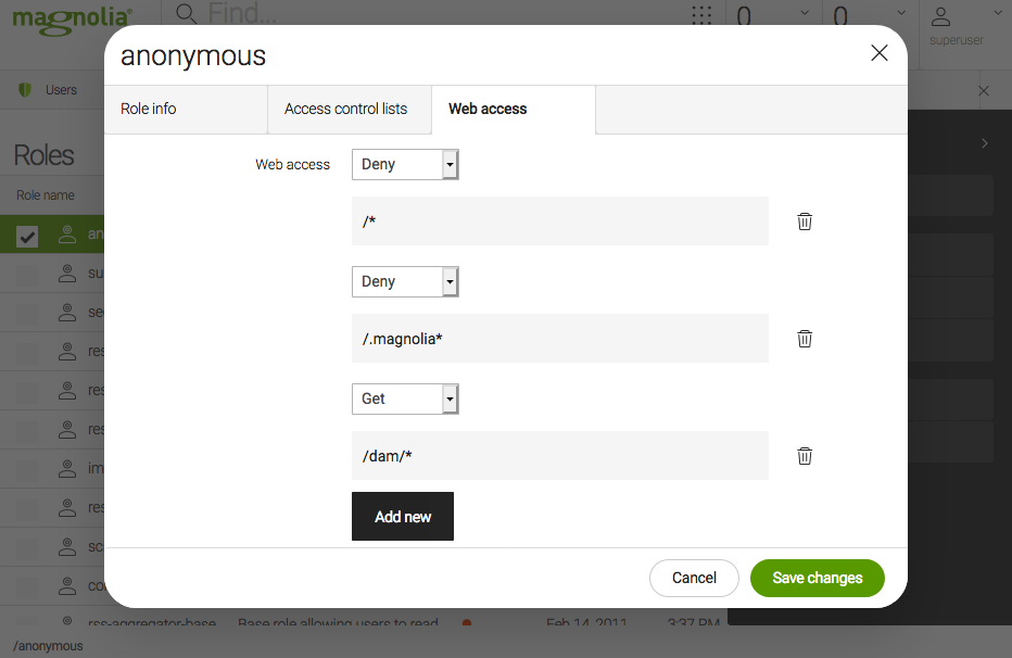 Add web access right for dam workspace