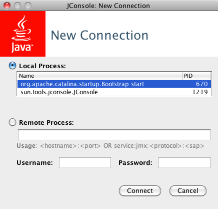 JConsole New Connection pop up