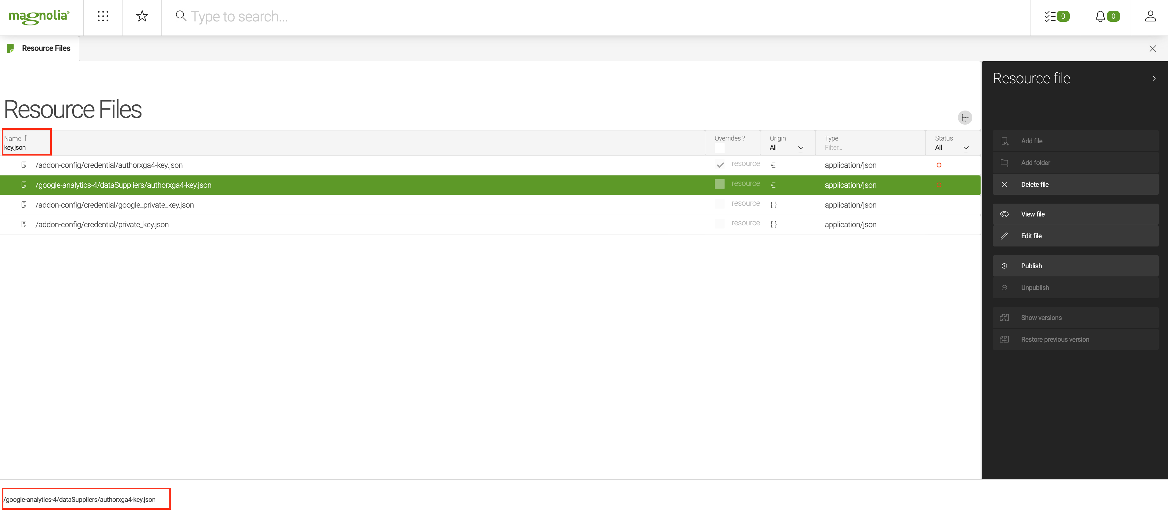 GA4 JSON key in Resource Files app