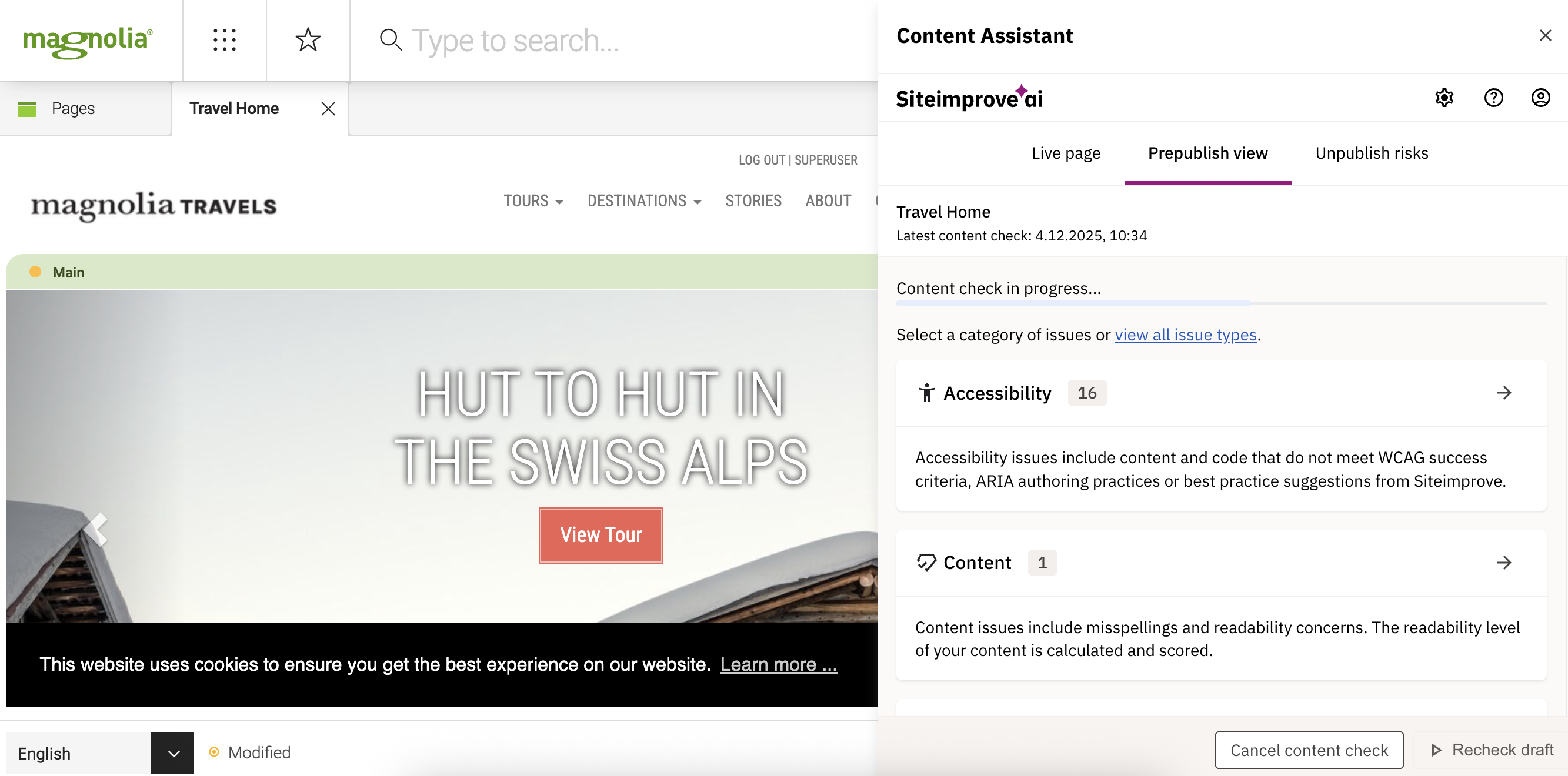 Siteimprove: Prepublish check in progress