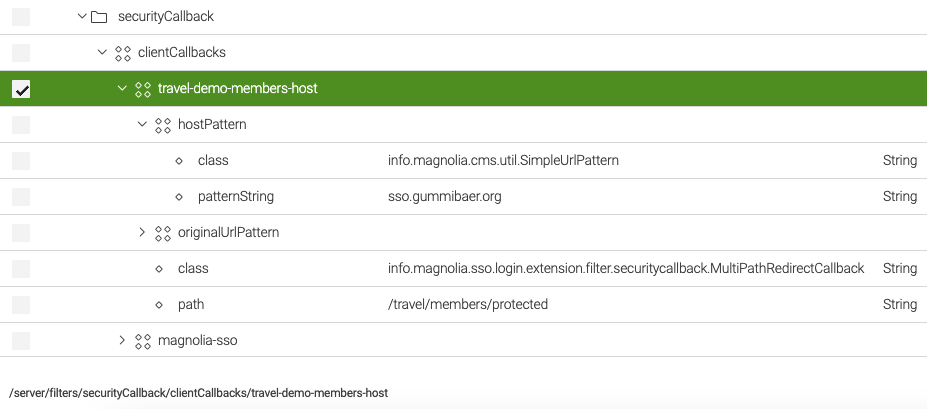 Example configuration for travel demo filter settings