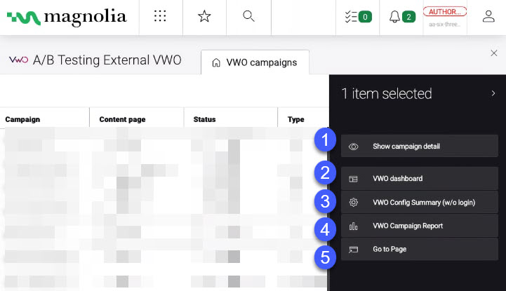 vwo campaigns actions