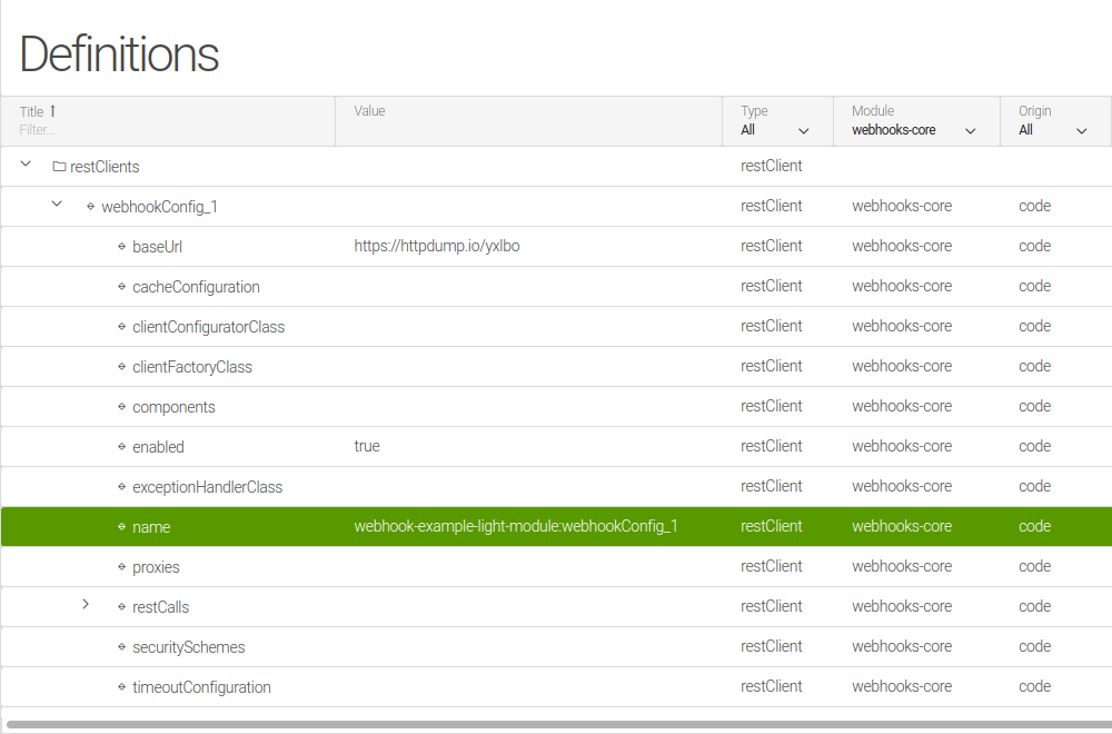 Webhook definition in the example-light-module module