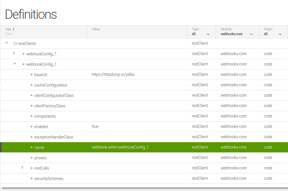 Webhook definition in the whlm module